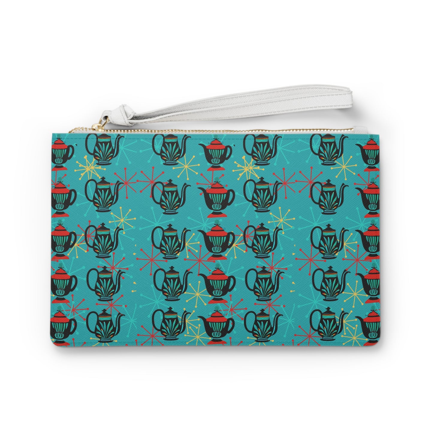 Ancient Teapots Midcentury Modern Evening Daytime Pouch Clutch Bag