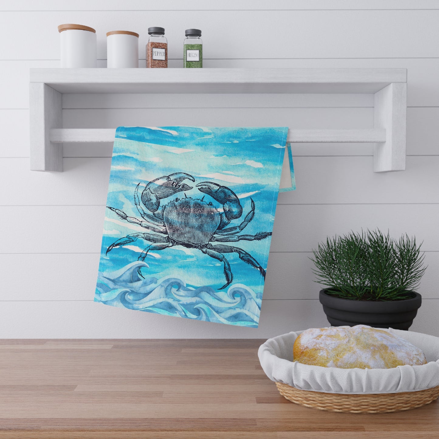 Coastal Summer Crab Kitchen Towel / Tea Towel / Bar Towel