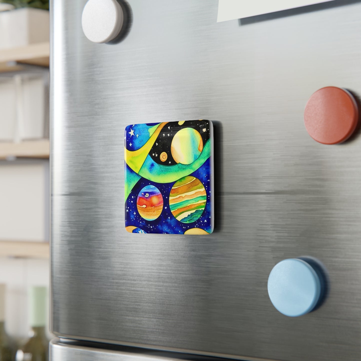 Galaxy Daydreaming Watercolor Porcelain Magnet, Square