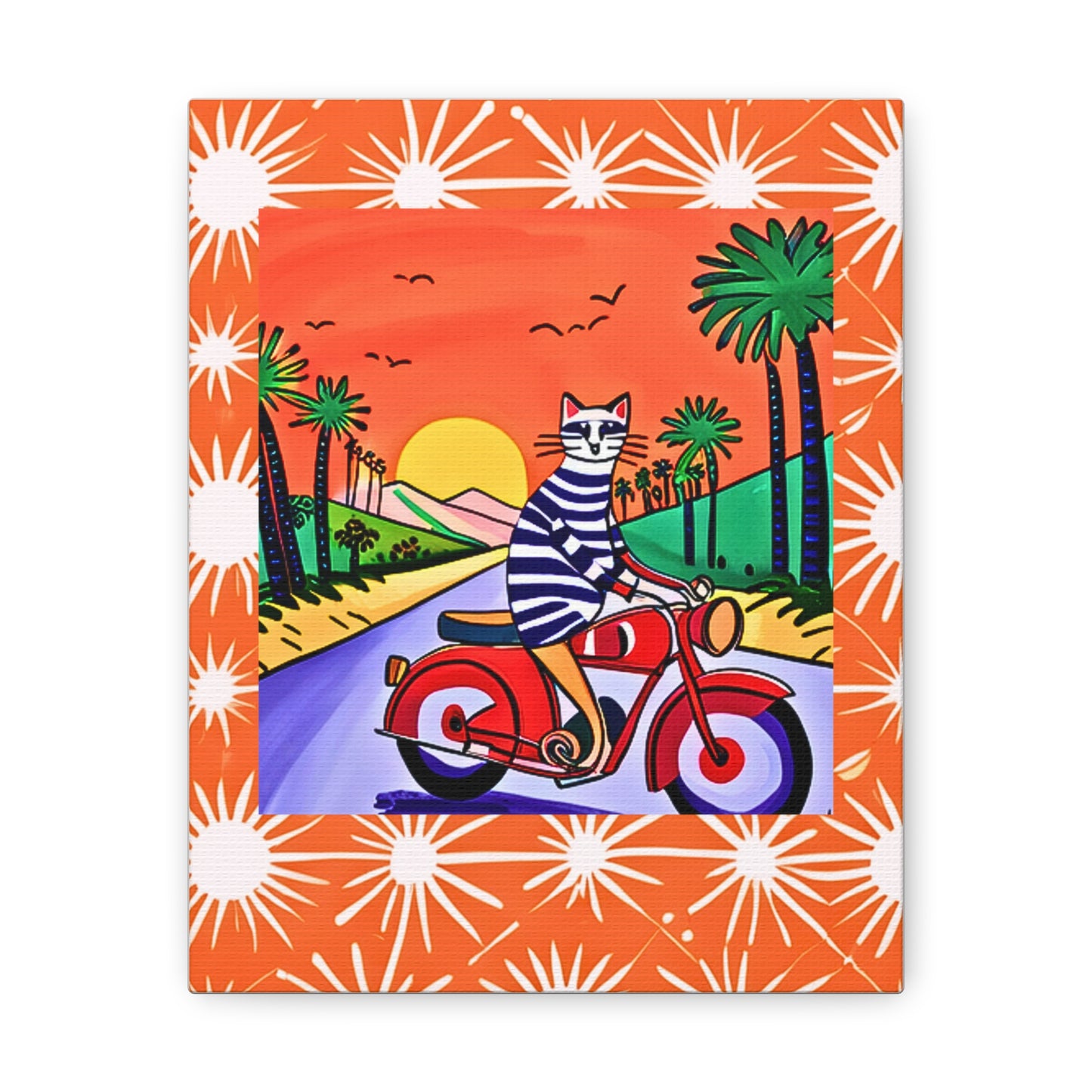 Cool Cat Moto Palm Springs Motorcycle Tour Midcentury Modern Art Canvas Gallery Wraps