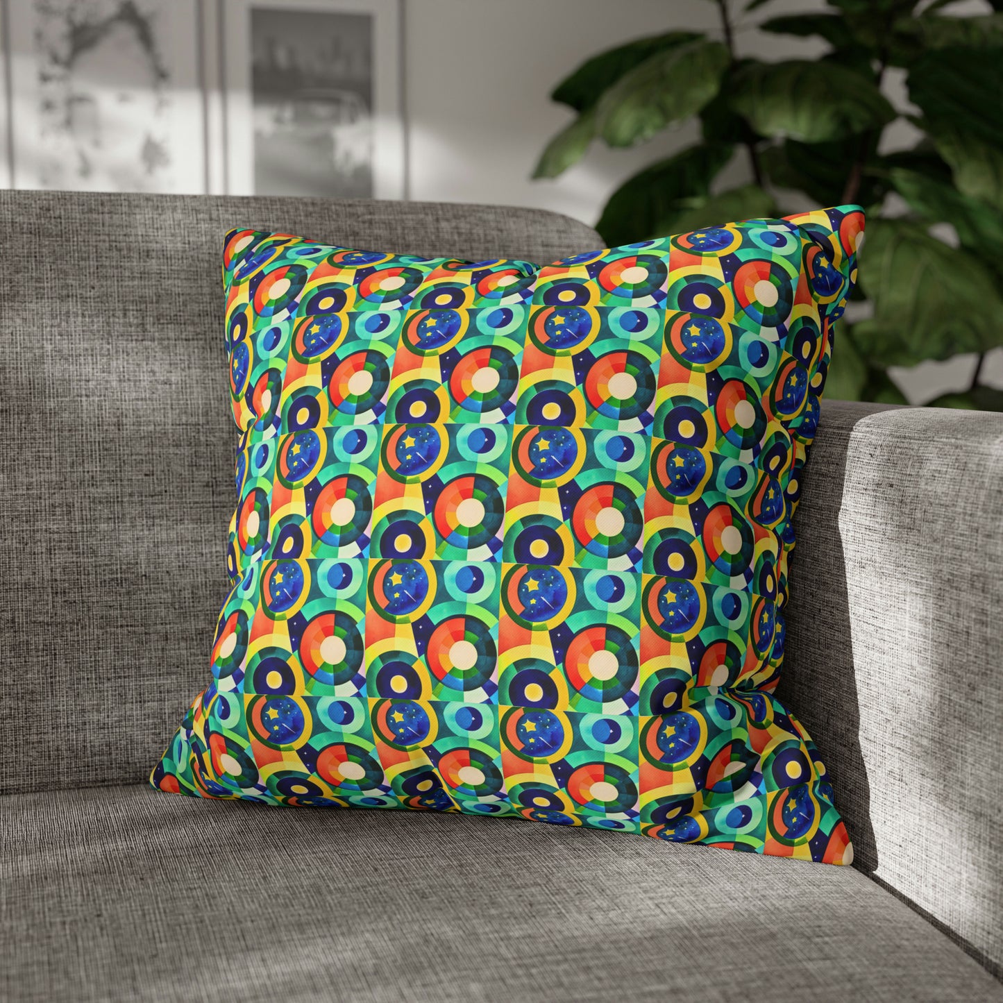 Satellite Galaxy Stars Midcentury Modern Children Nursery Playroom Decorative Spun Polyester Pillow Cover