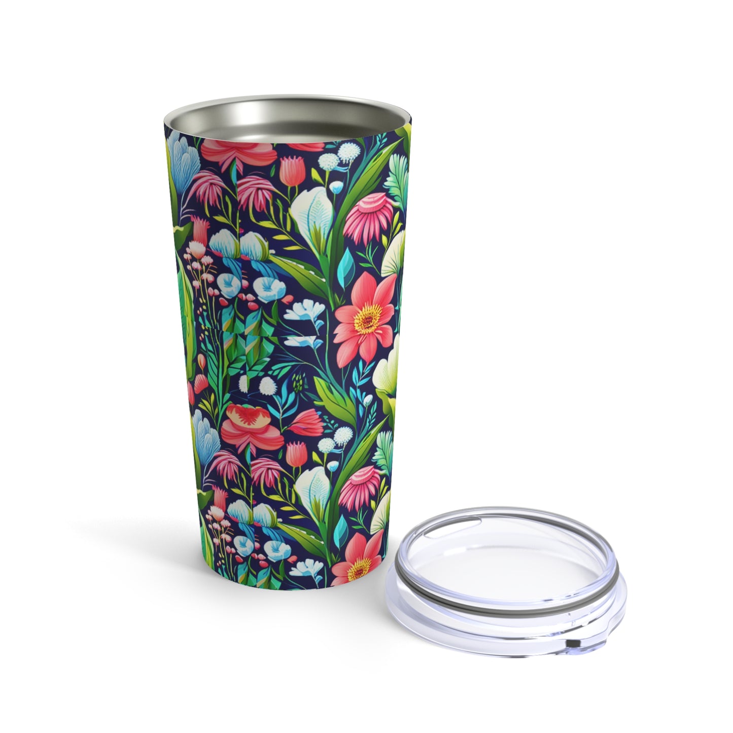 English Manor Floral Garden Tapestry Red Blue Field Flowers Hot Cold Juice Water Beverage Travel Tumbler 20oz