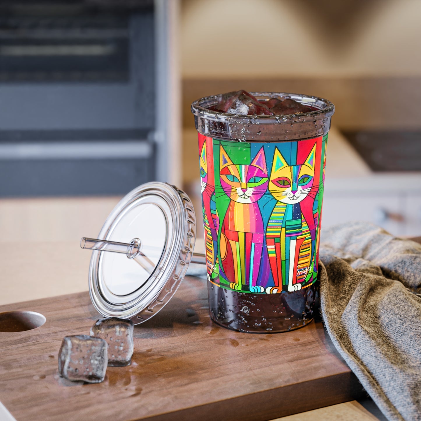 Cubist Cats Neon Midcentury Modern Cold Beverage Travel Suave Acrylic Cup