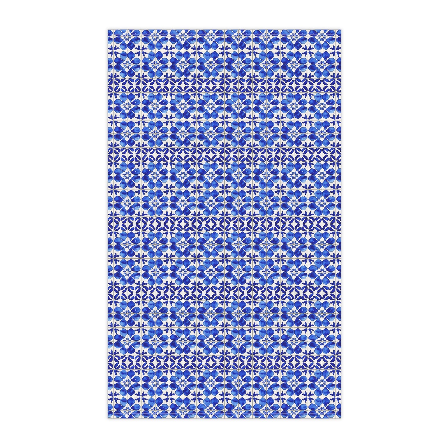 Italian Cucina Blue and White Watercolor Tile Pattern Decorative Kitchen Tea Towel/Bar Towel