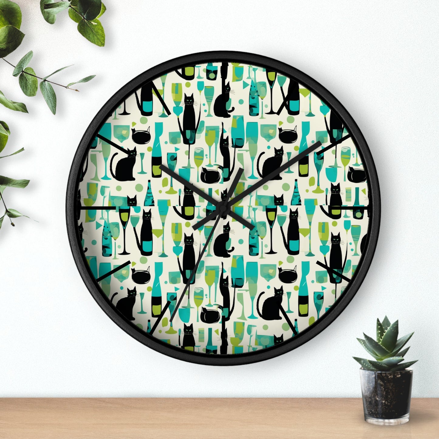 Cocktail Time Darling Midcentury Modern Atomic Black Cat Wall Clock