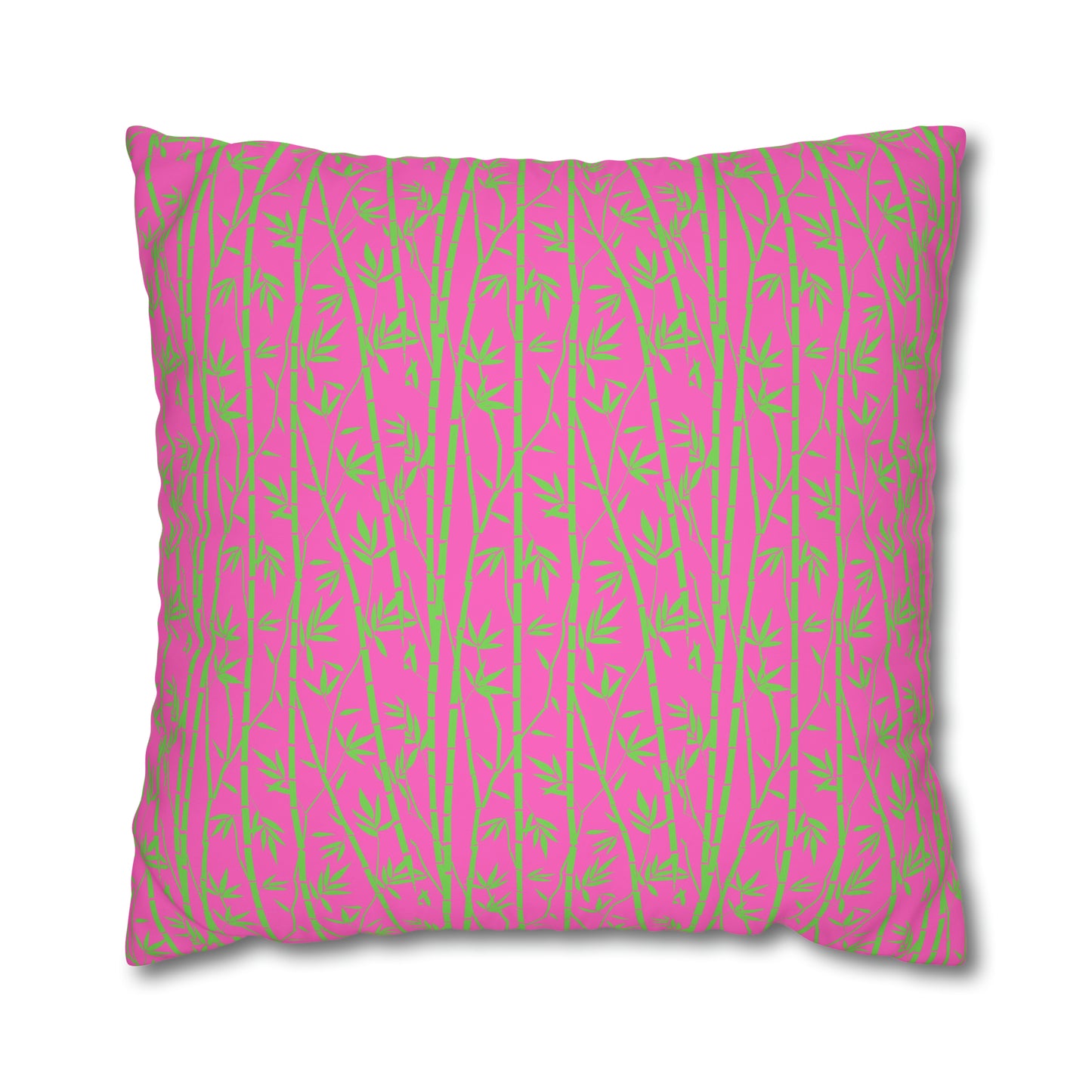 Bamboo Zen Meditation Garden Hot Pink Lime Green Decorative Spun Polyester Pillow Cover