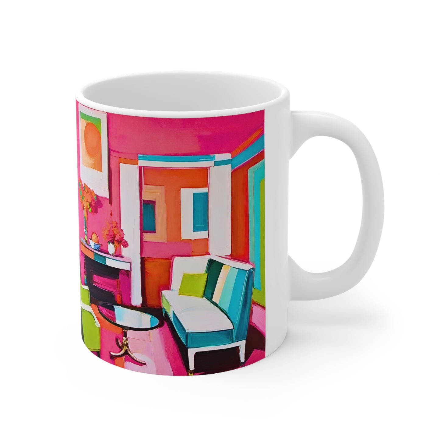 LA Casa Style California West Coast Hot Pink Interior Hot Cold Coffee Tea Beverage Ceramic Mug 11oz