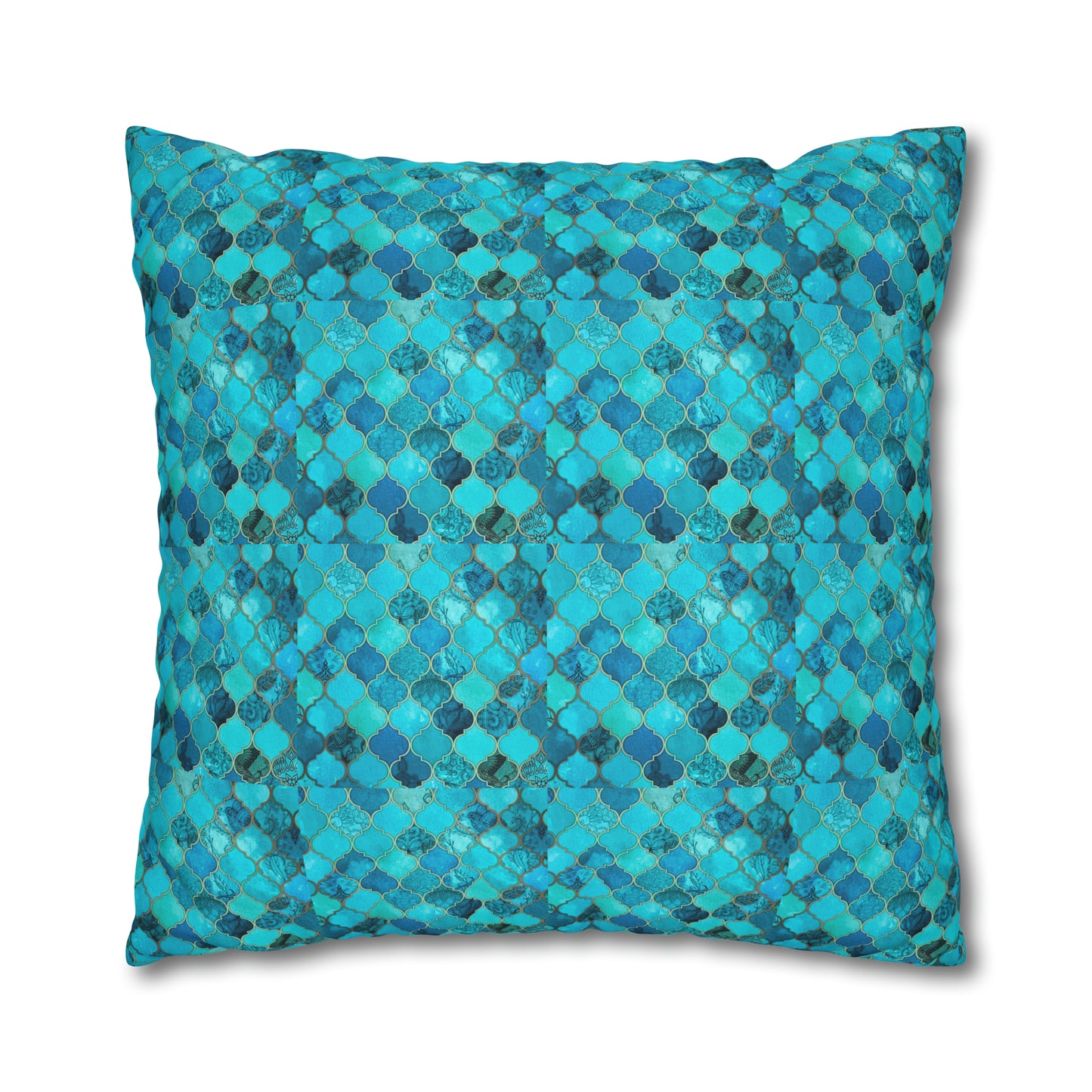 Teal and Turquoise Arabesque Tile Marrakech Moroccan Spun Polyester Pillow Cover