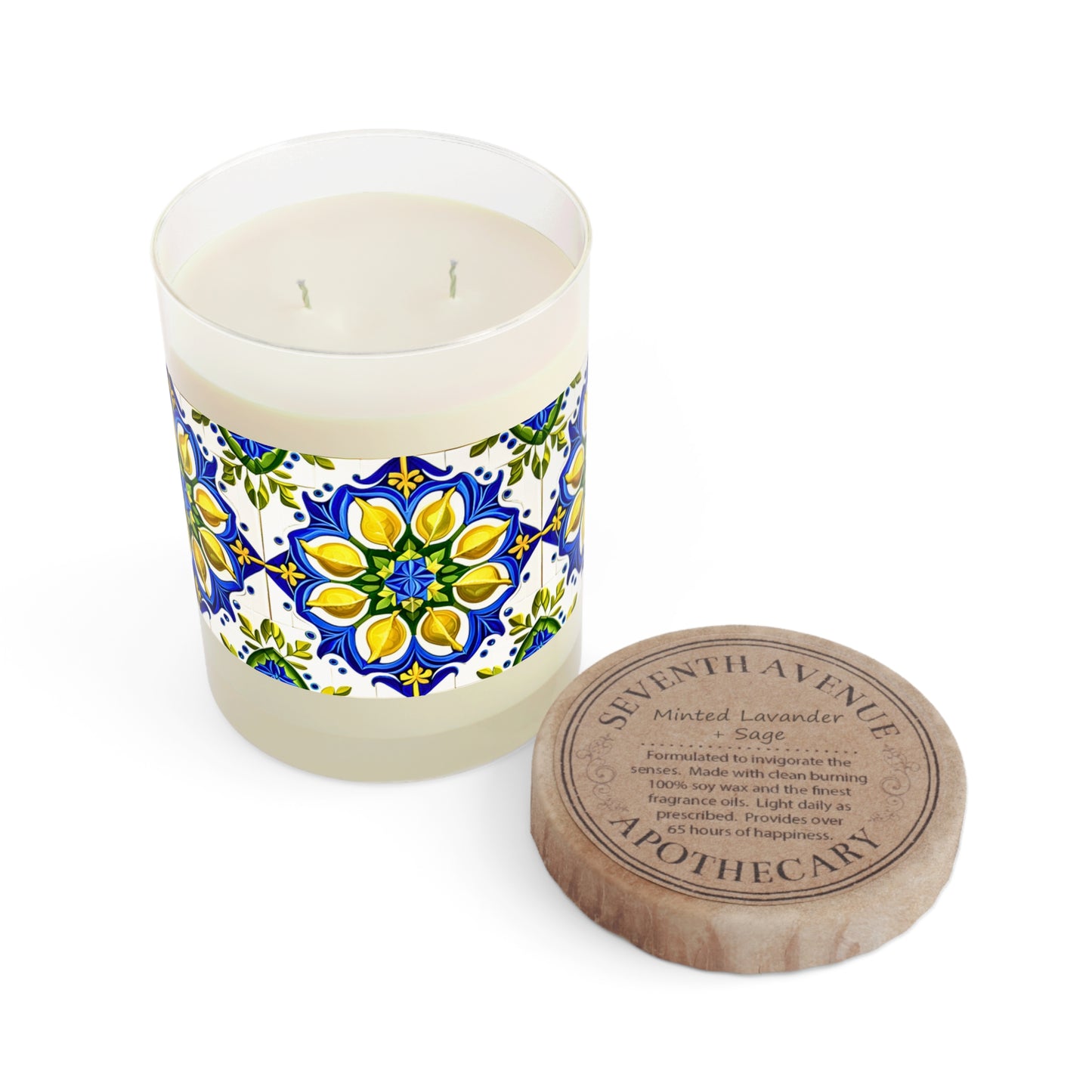 Island of Capri Limone Italian Durata Tile Italy Aromatherapy Essential Oils Natural Decorative Scented Candle - Full Glass, 11oz