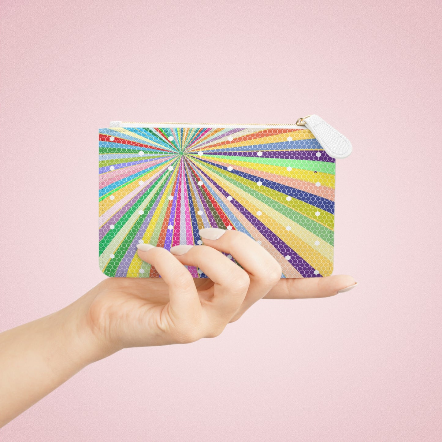 Spiral Spectrum Rainbow Vegan Leather Coin Purse Lipstick Mini Pouch Clutch Bag