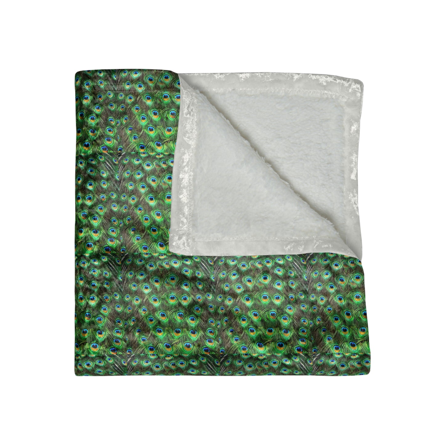 Peacock Plume Feathers Cozy Warm Lounge Shimmer Crushed Velvet Blanket