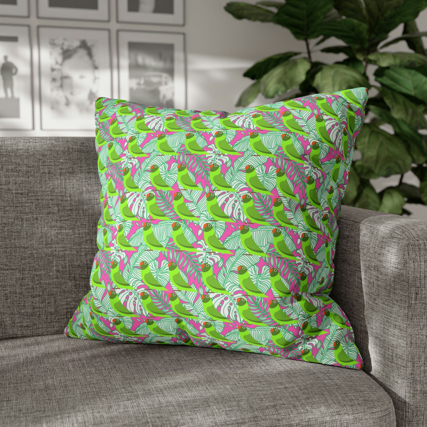 Parrots of Palm Beach Tropical Hot Pink Decorative Spun Polyester Pillow Cover