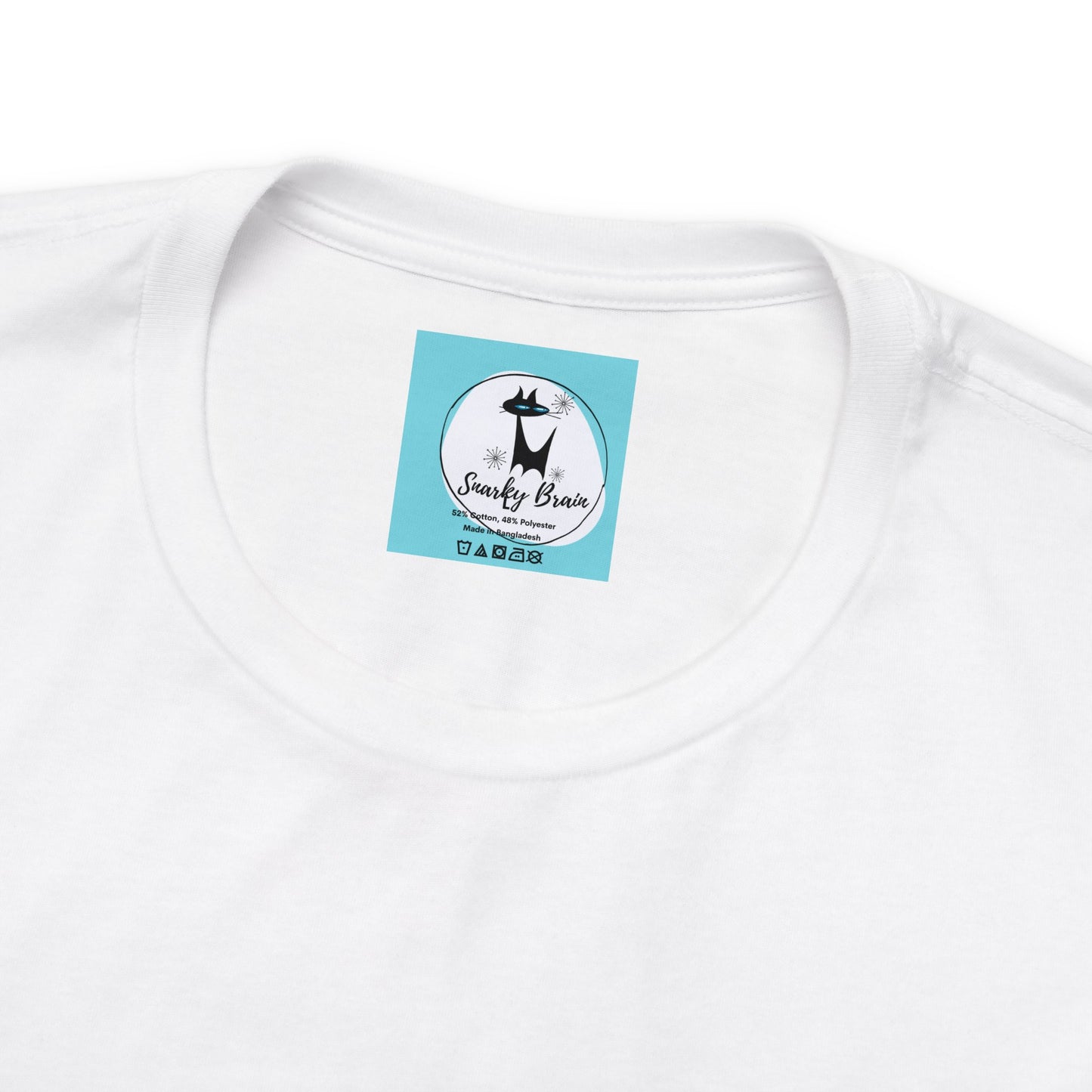 Snarky Brain Logo Midcentury Modern Atomic Black Cat Turquoise Adult Unisex Jersey Short Sleeve Tee