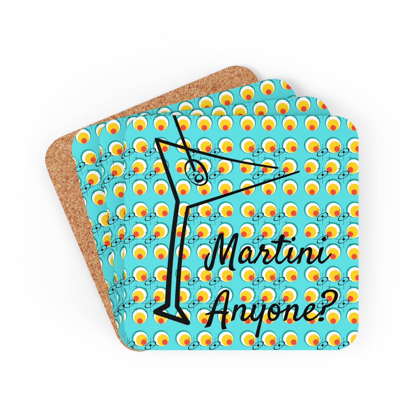 Martini Anyone? Midcentury Modern Cocktail Glass Party Entertaining Decorative Corkwood Coaster Set
