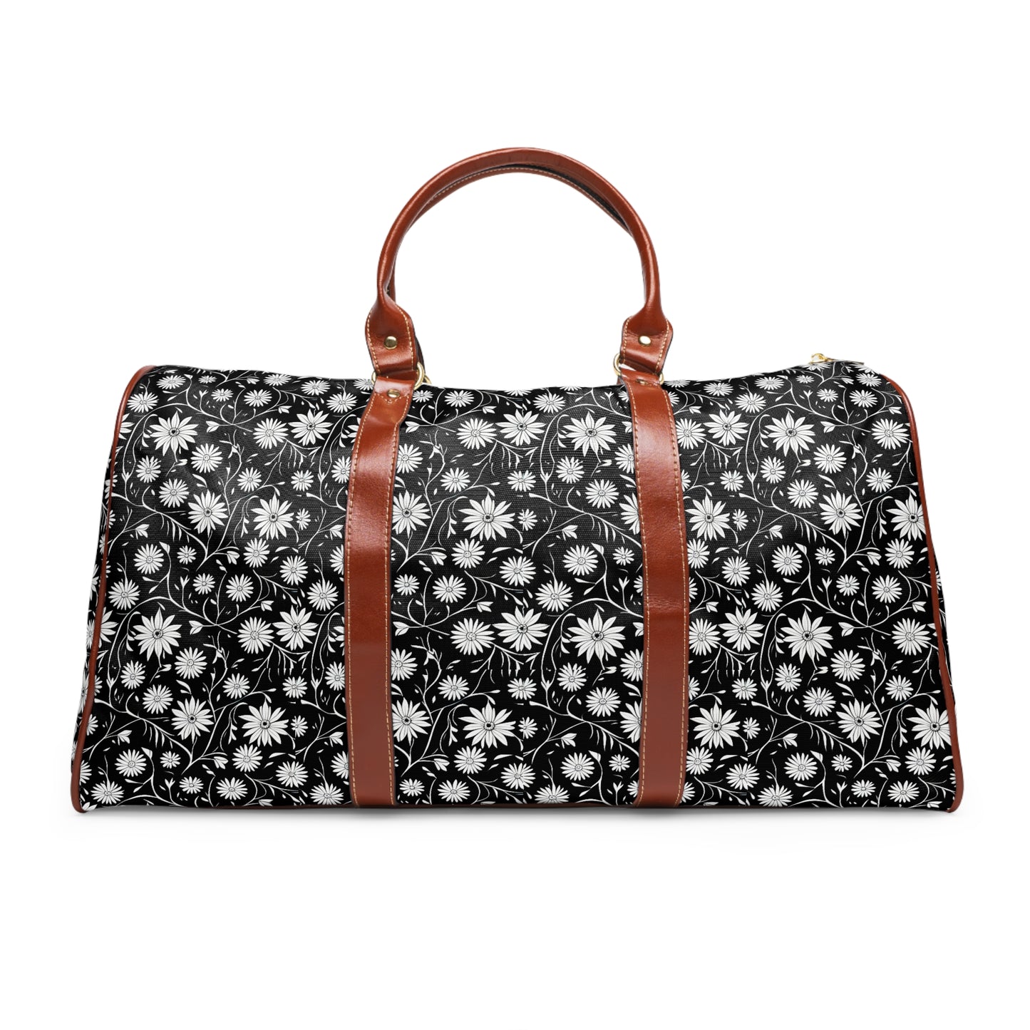 Field of Scandinavian Black and White Daisies 1970s Floral Pattern Waterproof Travel Bag