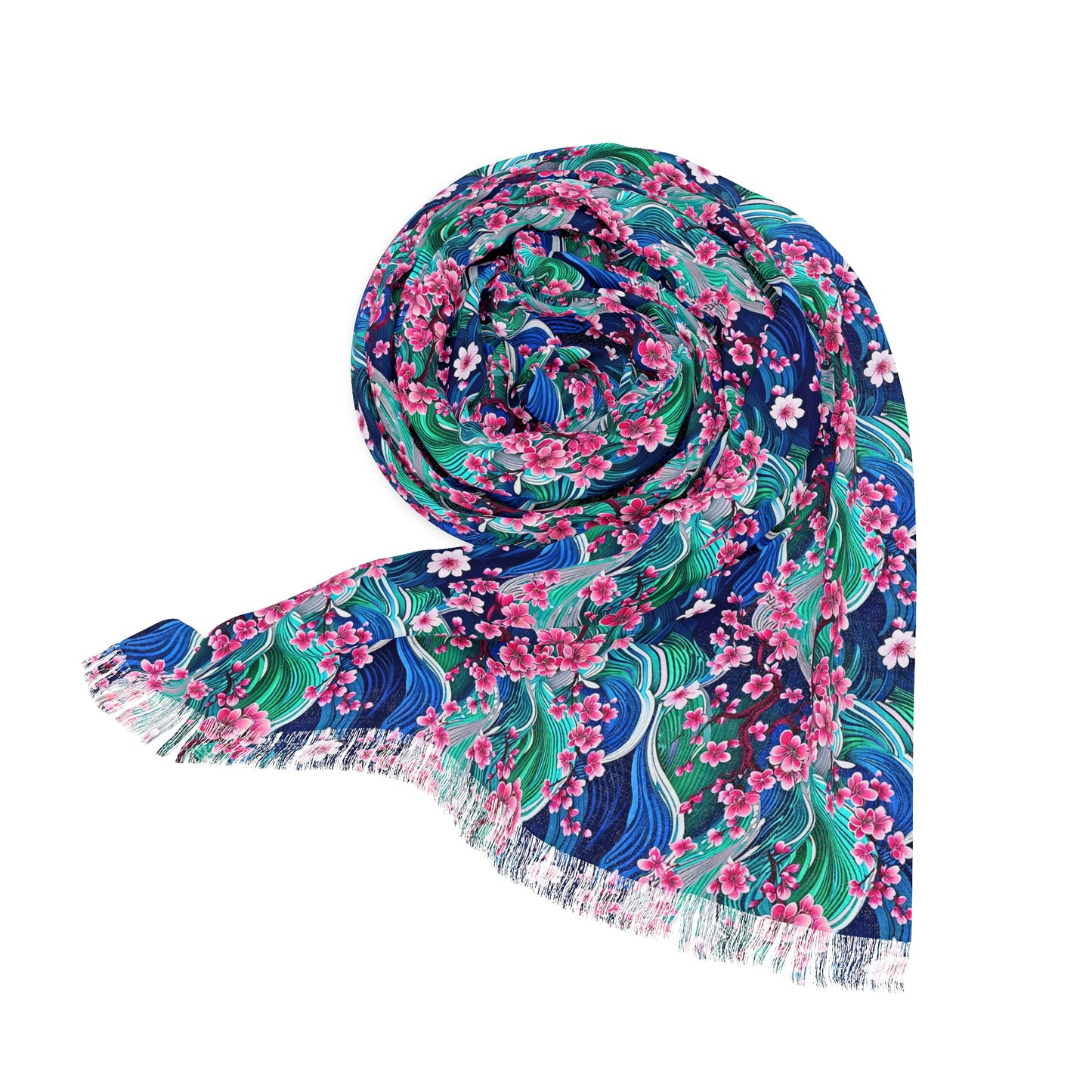 Japanese Mountains Cherry Blossoms Fashion Light Scarf with Fringe