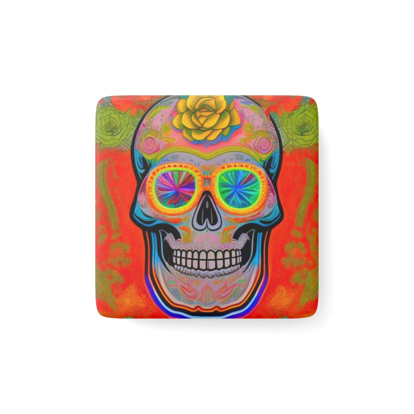 High Vibrations Skeleton Sugar Skeleton Porcelain Magnet, Square