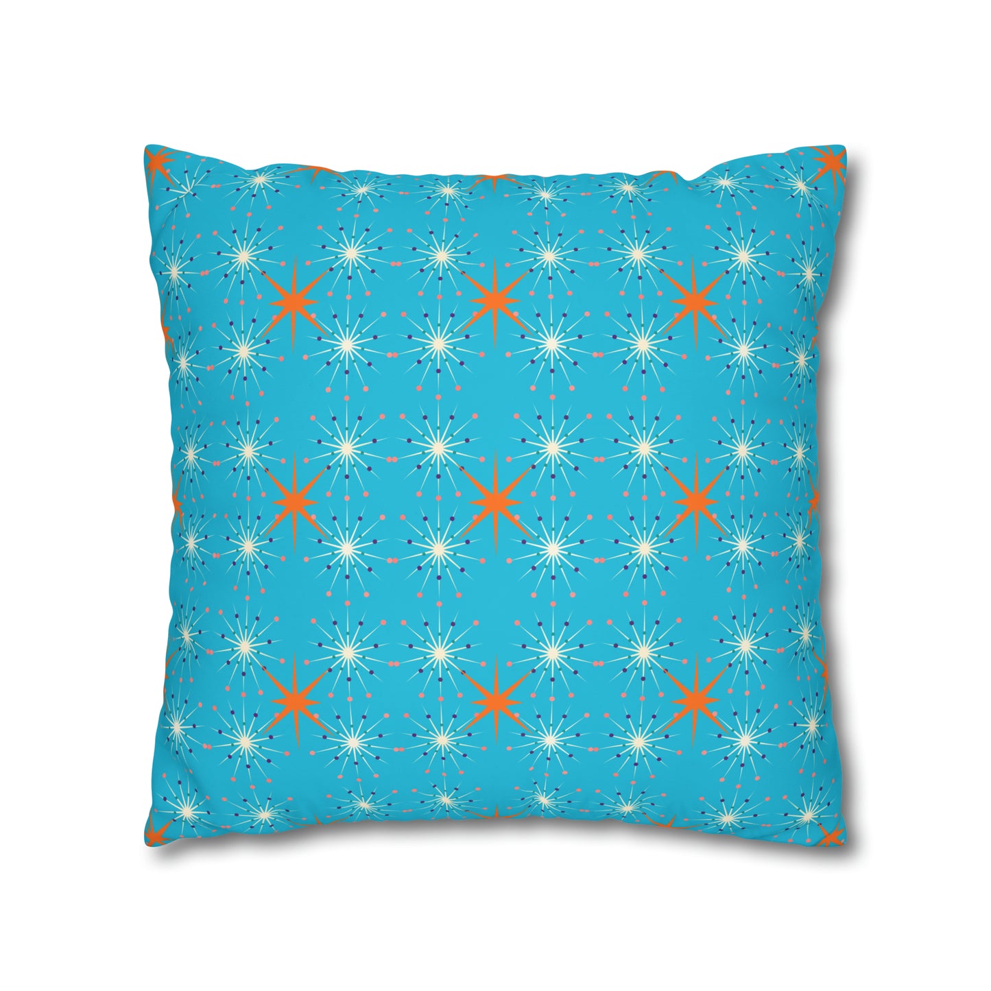 Midcentury Modern Atomic Stars Turquoise Pattern Decorative Spun Polyester Pillow Cover
