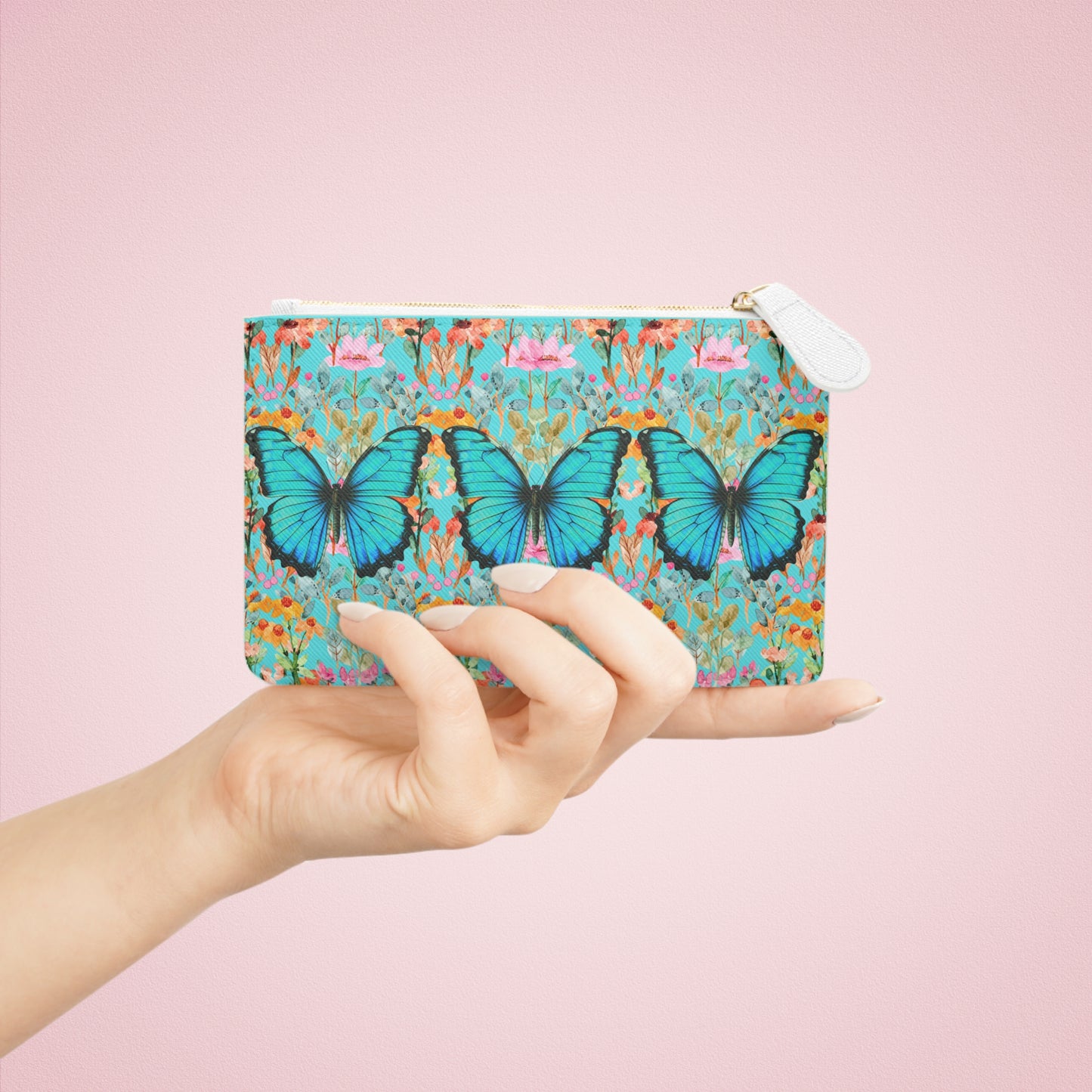 Wildflower Fields Turquoise Coin Purse Mini Pouch Clutch Bag