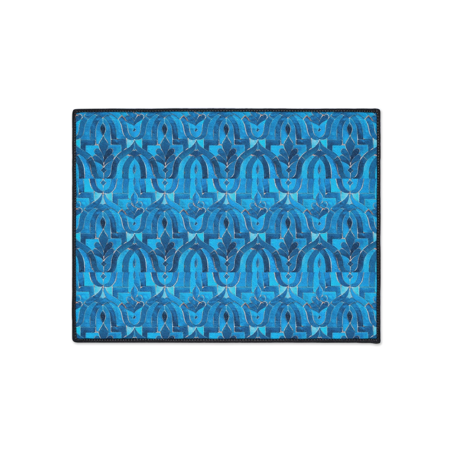 Blue Cobalt Moroccan Villa Fountain Tile Welcome Home Decorative Indoor Ourdoor Heavy Duty Floor Mat