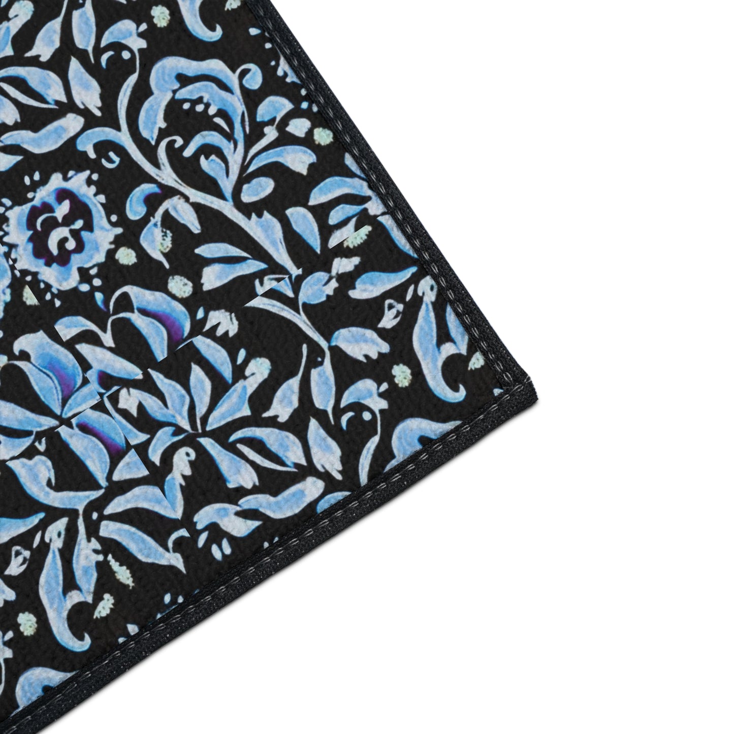 Blue Tropical Island Flower Batik Pattern Beach House Decorative Indoor Outdoor Heavy Duty Floor Mat