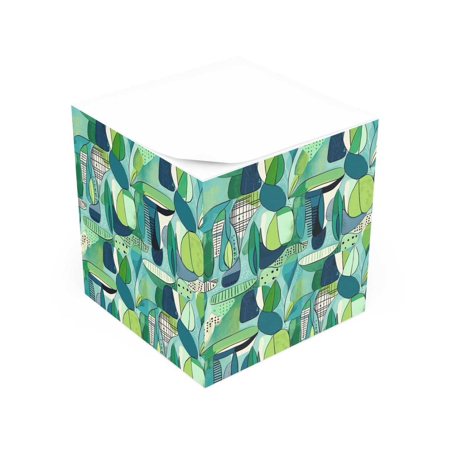 Cubist Midcentury Modern Garden Blue Green Graphic Paper Note Cube