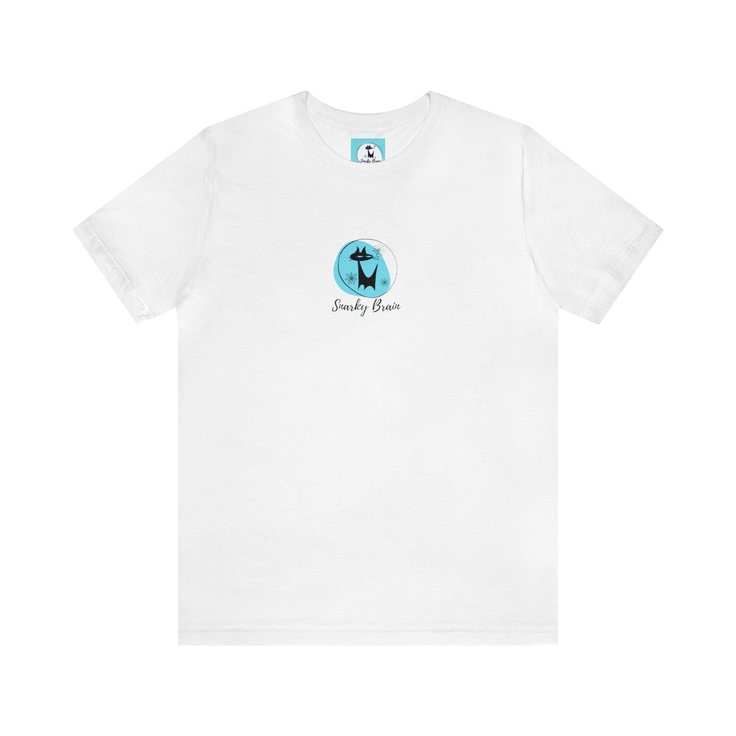 Snarky Brain Logo Midcentury Modern Atomic Black Cat Turquoise Adult Unisex Jersey Short Sleeve Tee