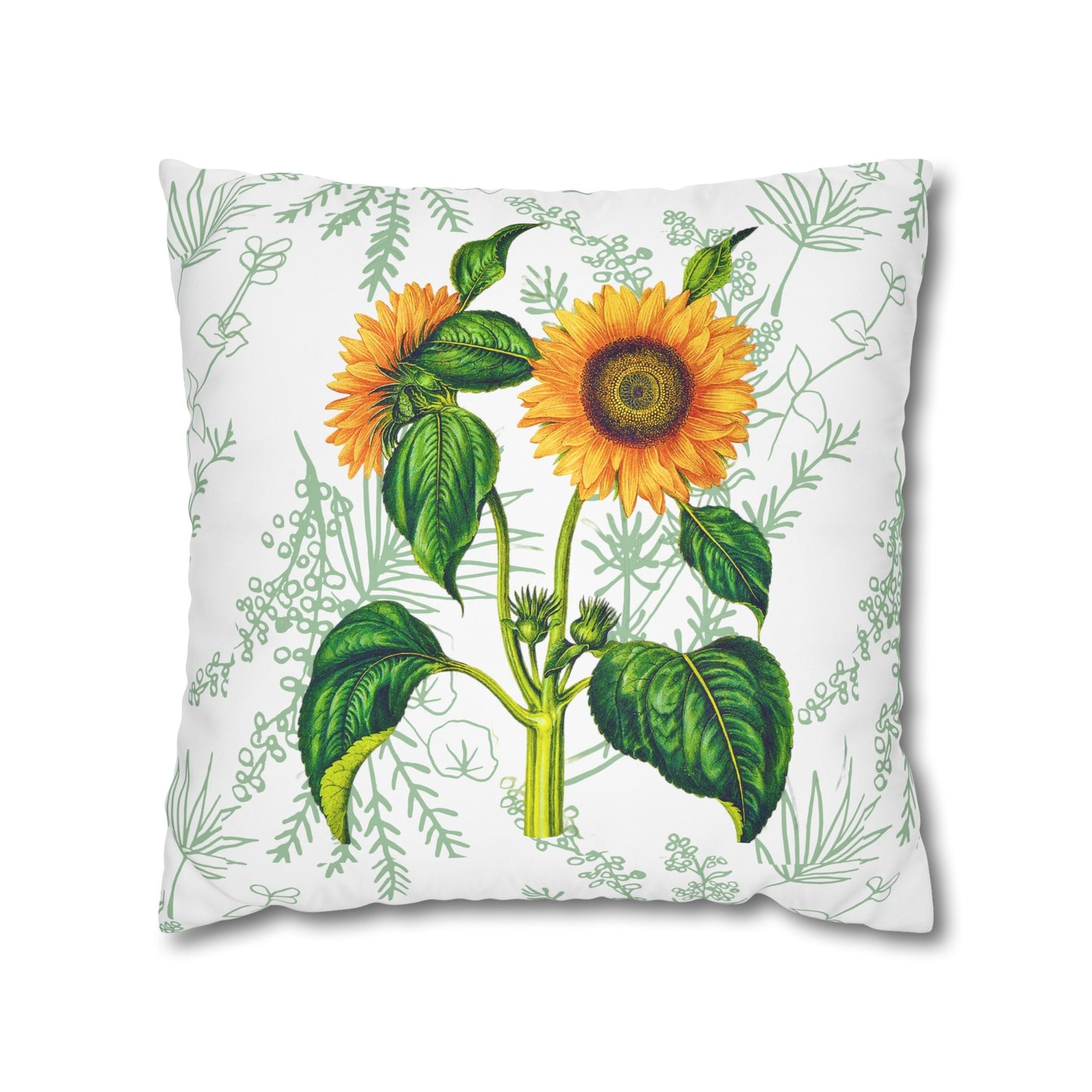 Summer Sunflower Botanical Square Poly Canvas Pillow Cover