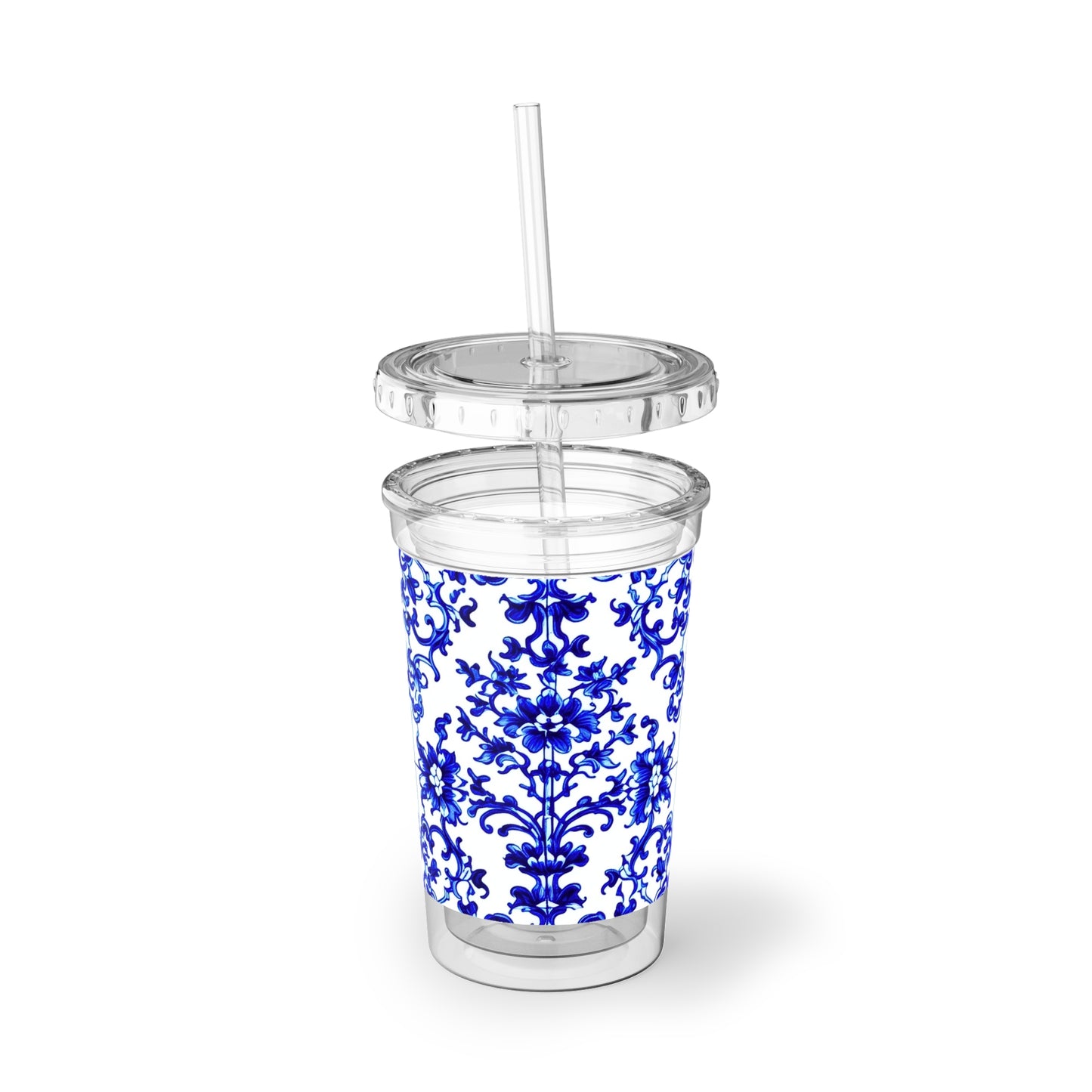 Portuguese Blue and White Tile Pattern Beverage Travel Suave Acrylic Cup