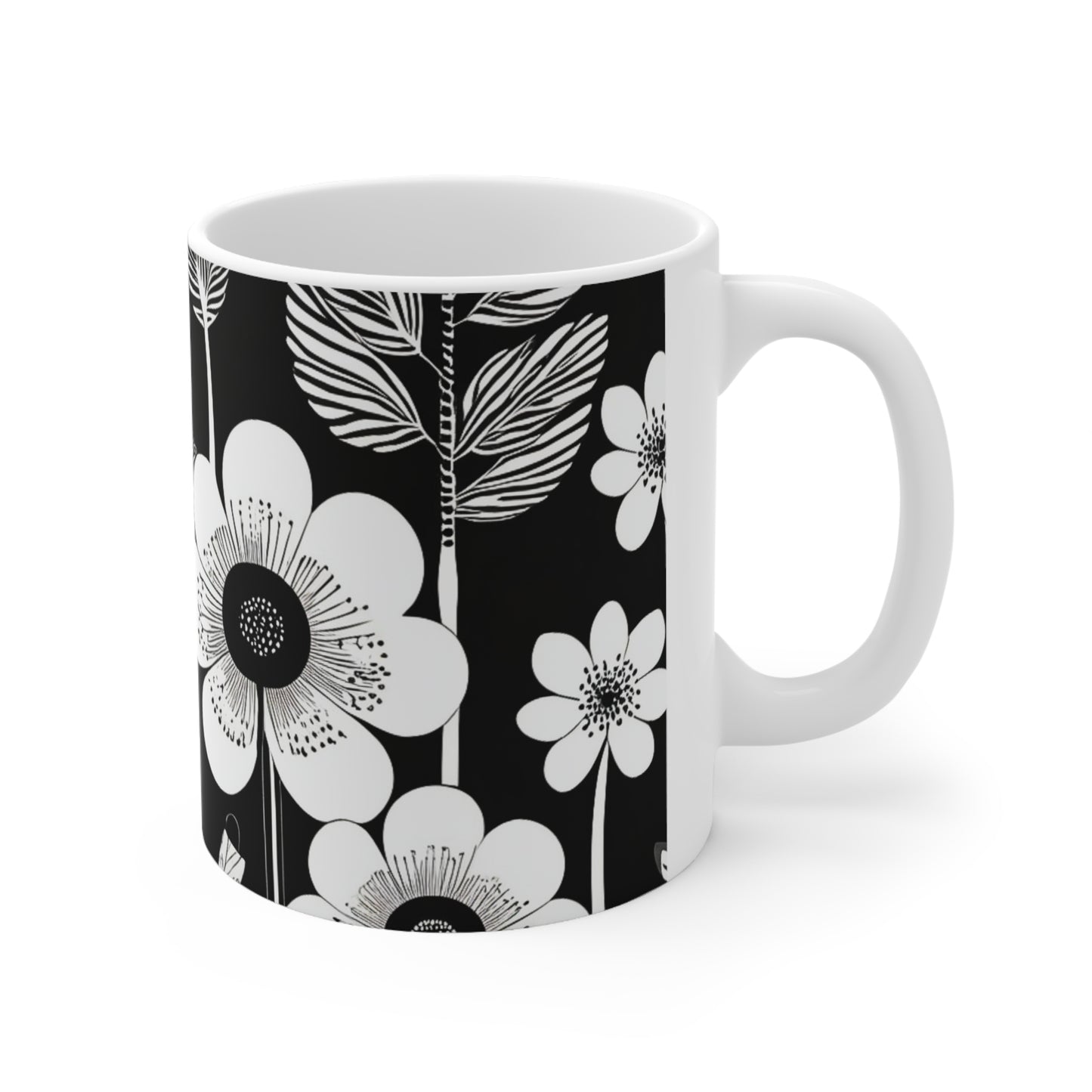 Black and White Poppies Mod Pop Art Decorative Hot Coffee Tea Chia Beverage Ceramic Mug 11oz