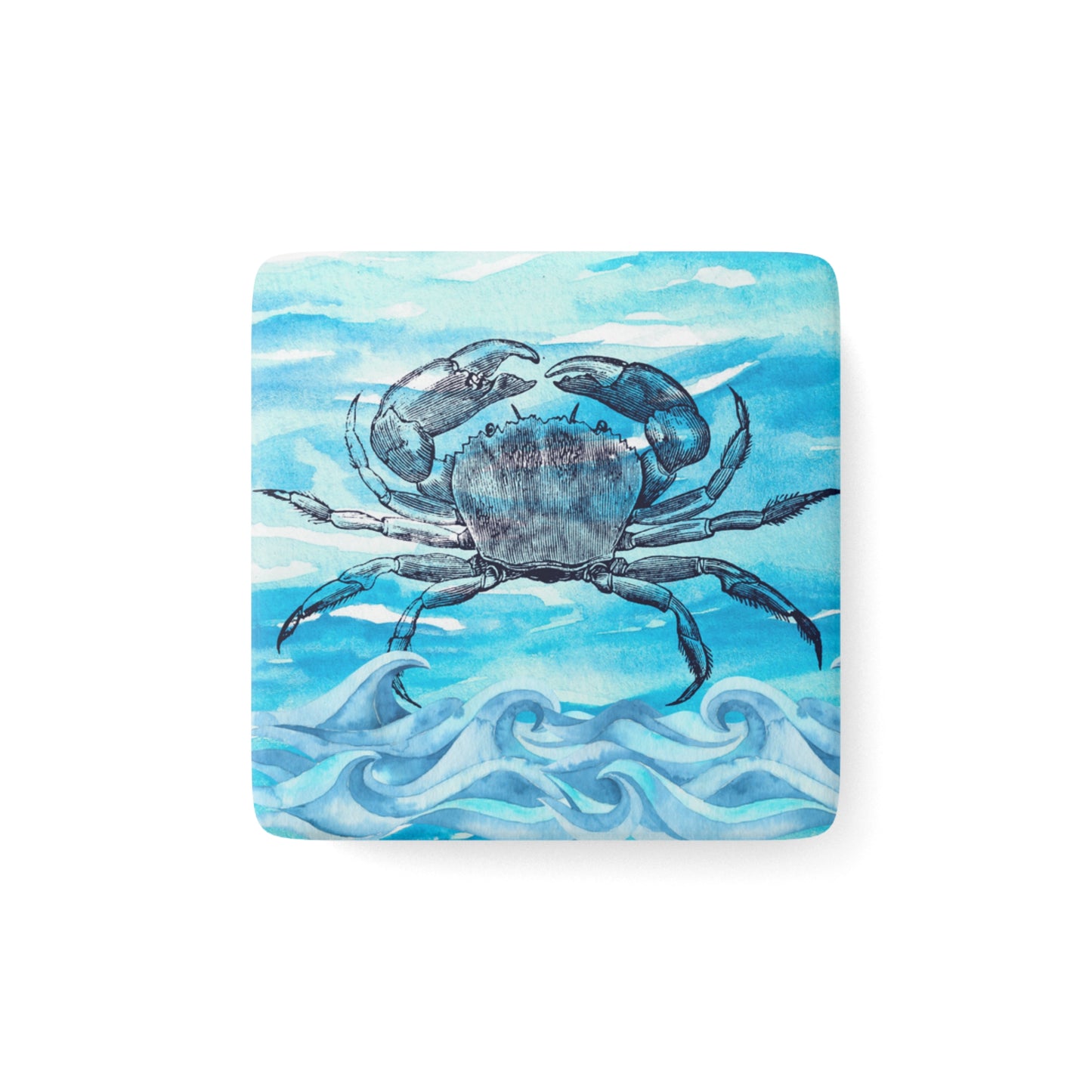 Coastal Summer Crab Porcelain Magnet, Square