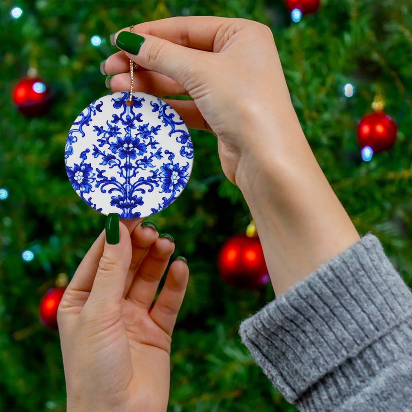 Portuguese Blue and White Tile Pattern Ceramic Ornament