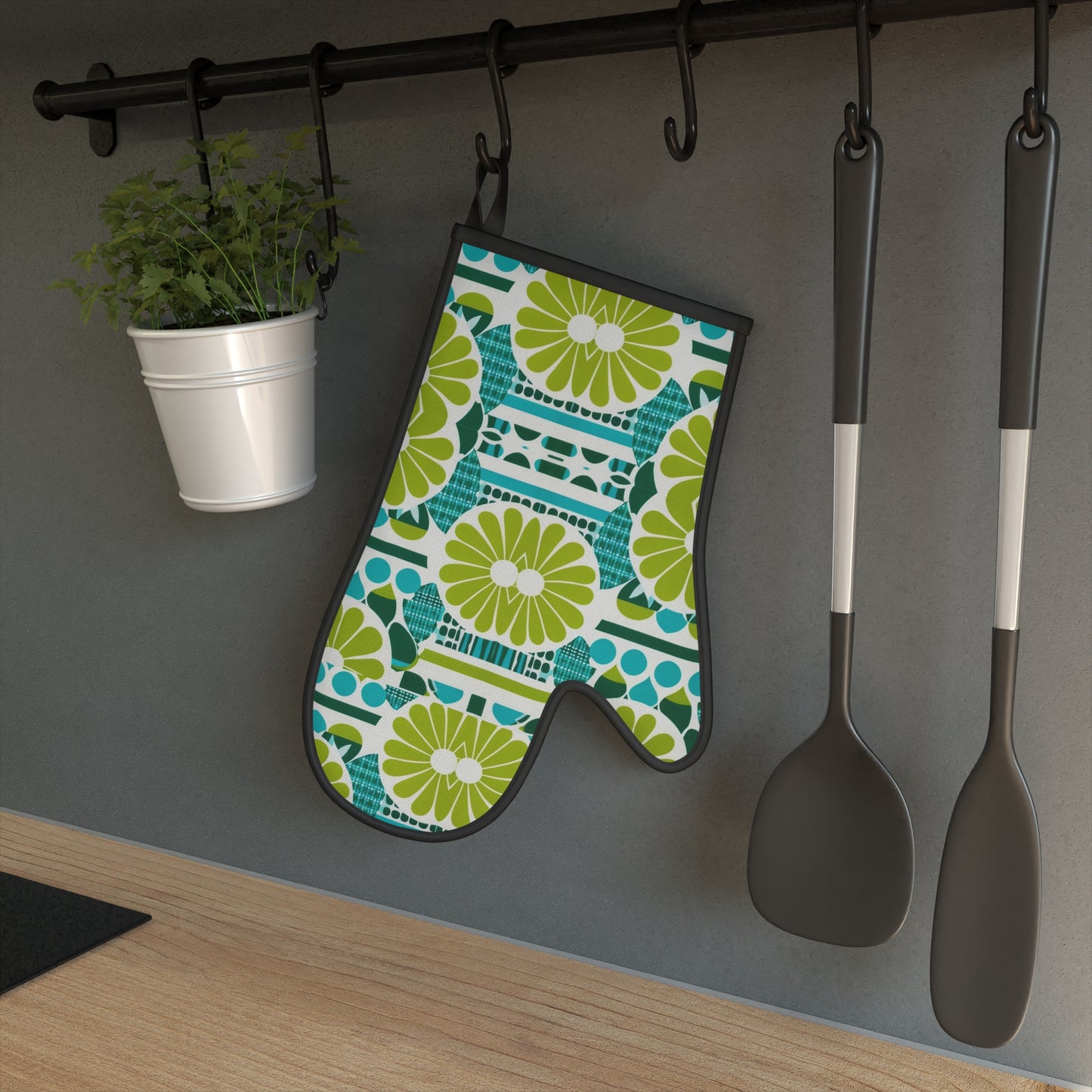 Coffee Klatch Midcentury Modern Aqua Citrus Pattern Entertaining Dinner Party Baking Oven Glove