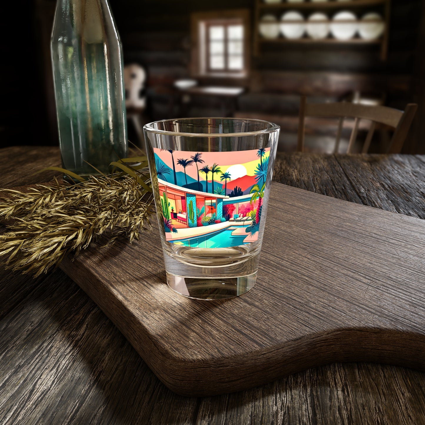 Palm Springs Patio Darling Cocktails Poolside Desert Palm Trees Cactus Midcentury Modern Shot Glass, 1.5oz