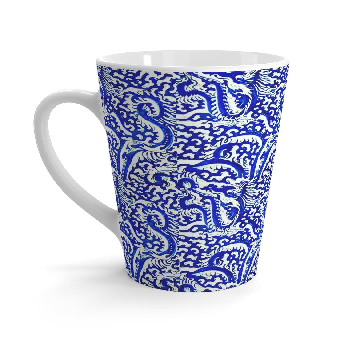 Sea of Chinese Dragons Ming Dynasty Blue and White Porcelain Pattern Chia Tea Cappuccino Hot Beverage Latte Mug