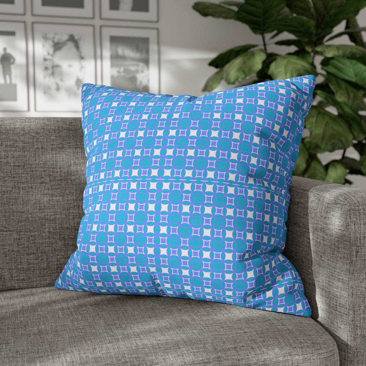 Periwinkle Geometric Midcentury Modern Pattern Decorative Spun Polyester Pillow Cover