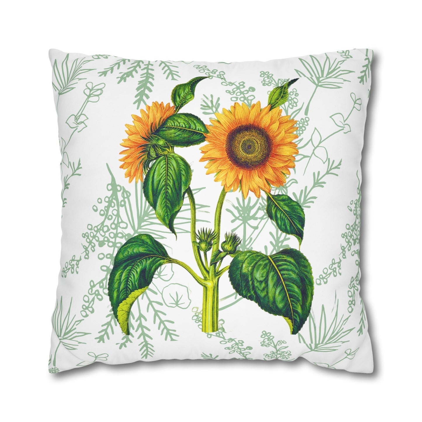 Summer Sunflower Botanical Square Poly Canvas Pillow Cover