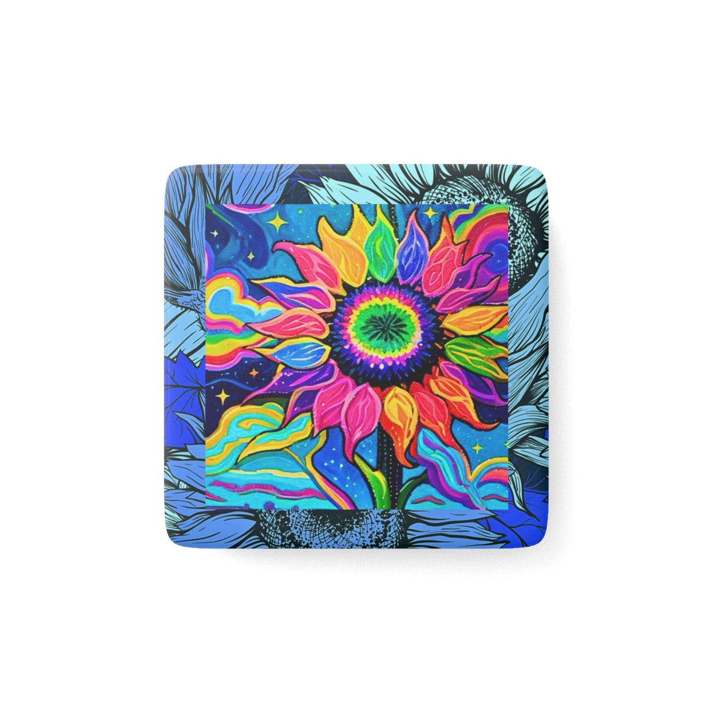 Electric Sunflower Collage Porcelain Magnet, Square