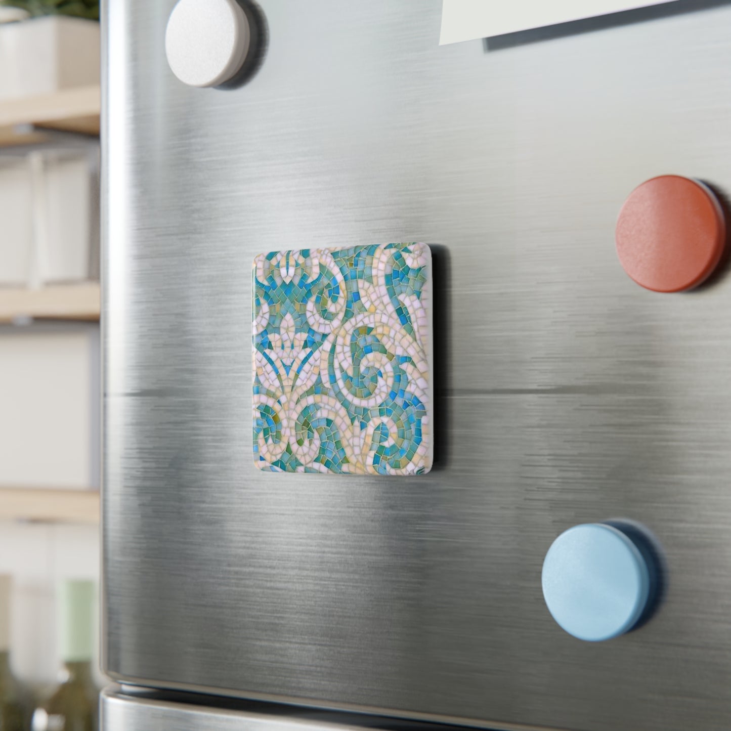 Aqua Mosaic Tile Porcelain Magnet, Square