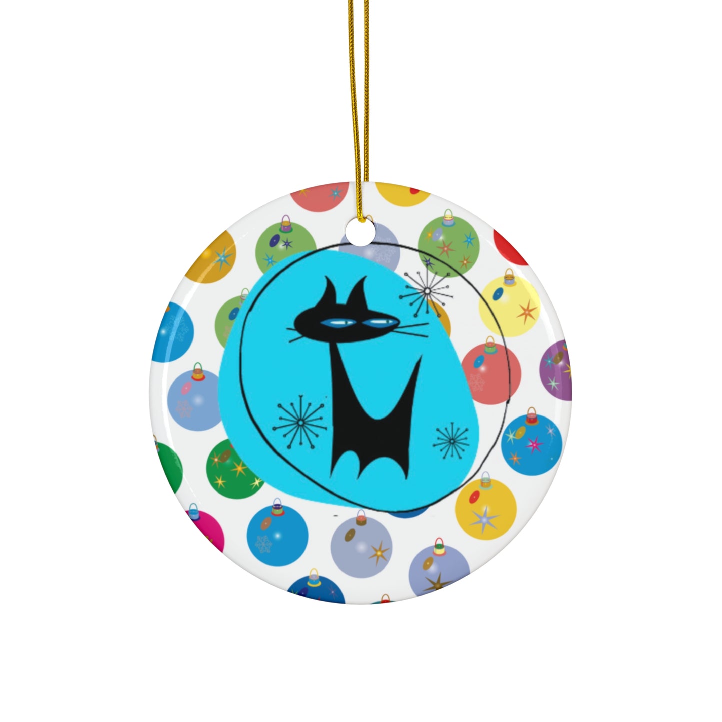Brightly Colored Baubles Midcentury Modern Atomic Black Cat Ceramic Ornament