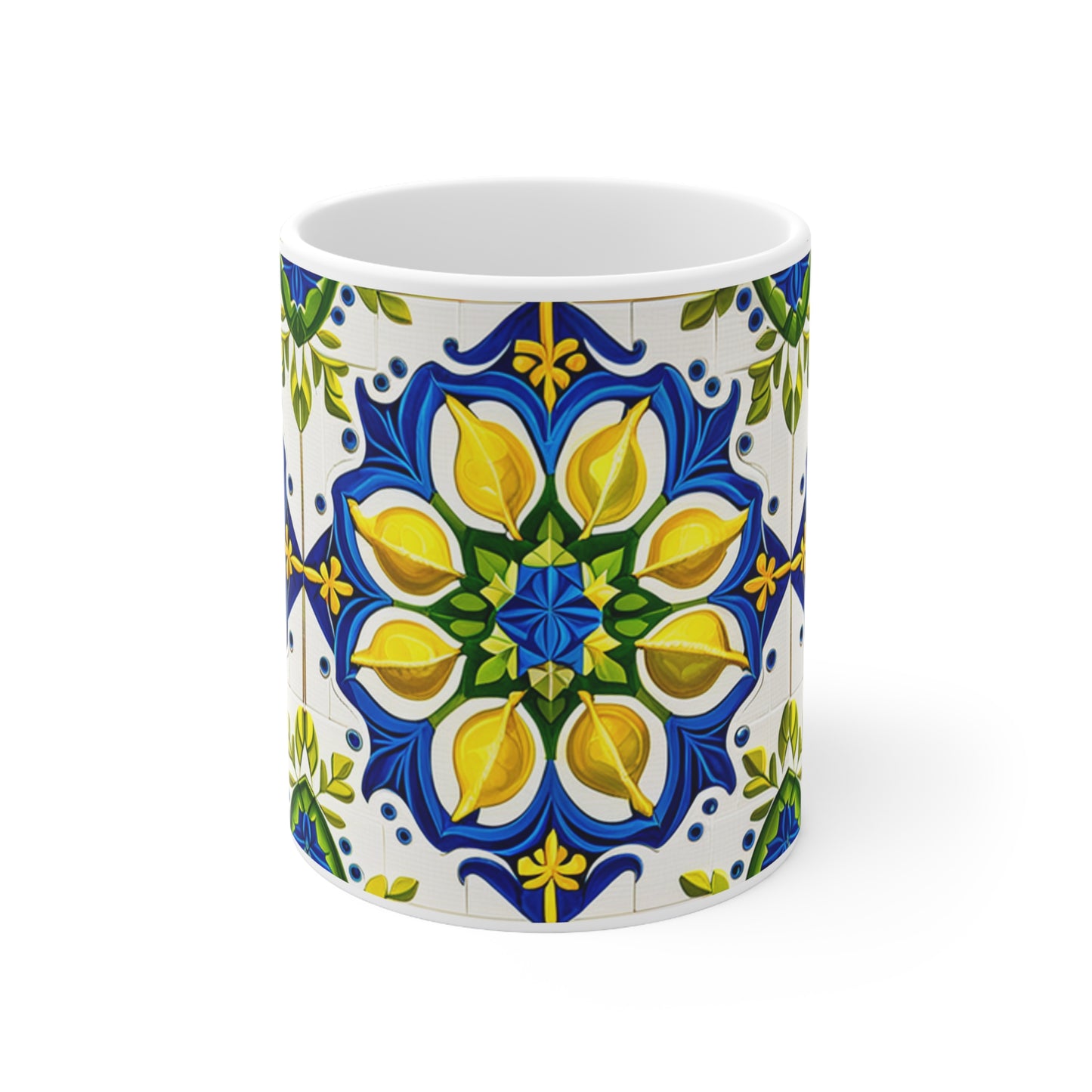 Island Of Capri Limone Italian Durata Pattern Tile Hot Cold Coffee Tea Beverage Home Decor Ceramic Mug 11oz