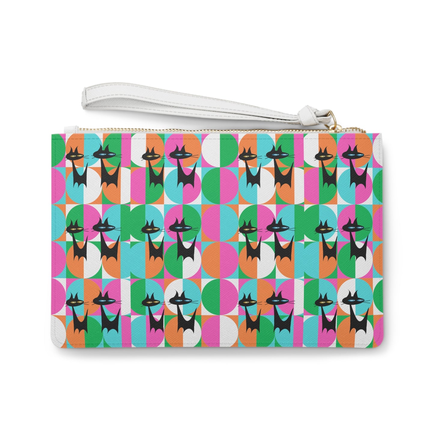 Mod Cats Midcentury Modern Atomic Black Cats Makeup Errands Evening Pouch Clutch Bag