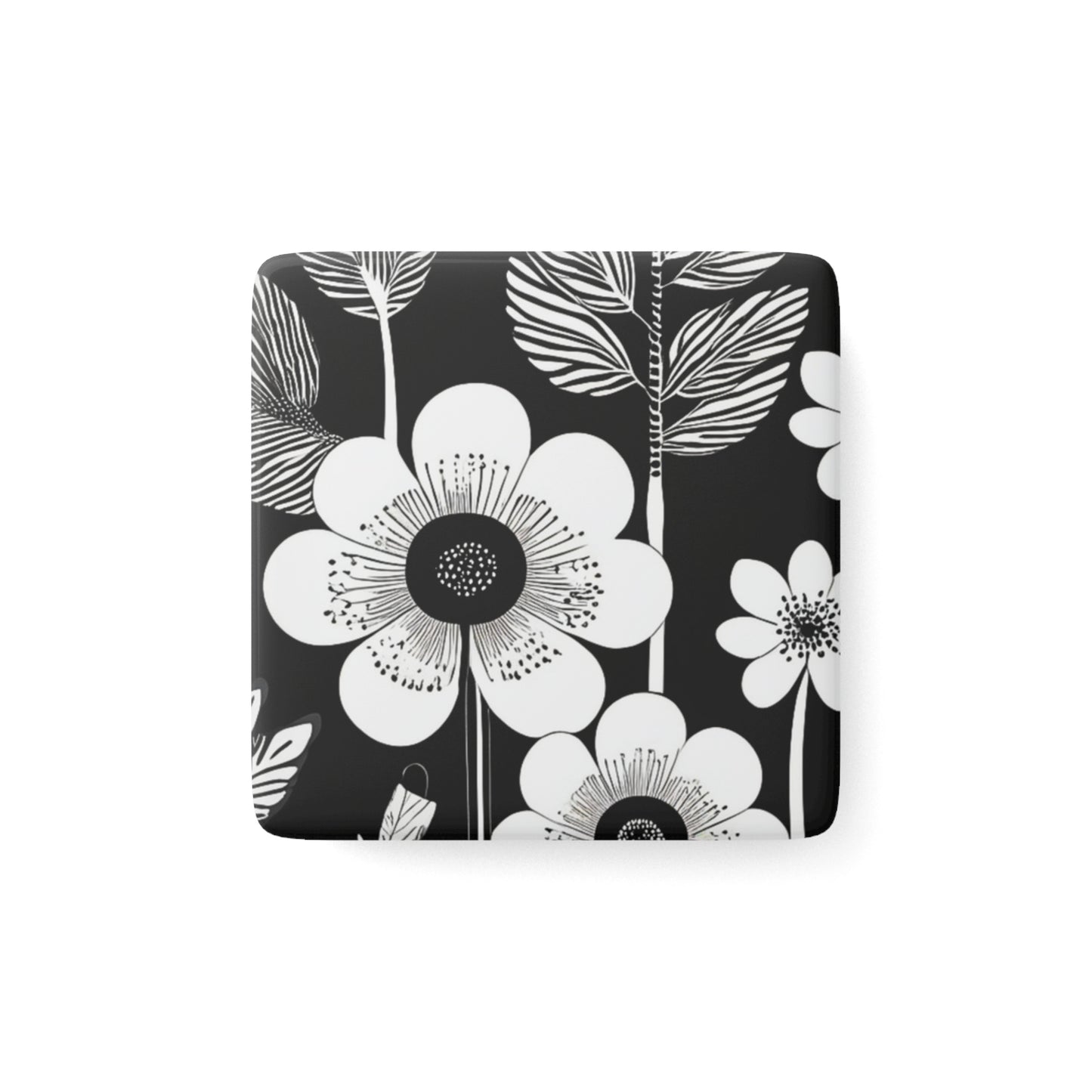 Black and White Poppies Mod Pop Art 1960s Porcelain Magnet, Square