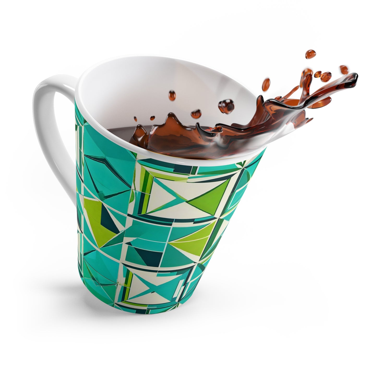Midcentury Modern Cancun Vacation Tile Turquoise and Green Geometric Pattern Coffee Tea Chia Hot Beverage Latte Mug