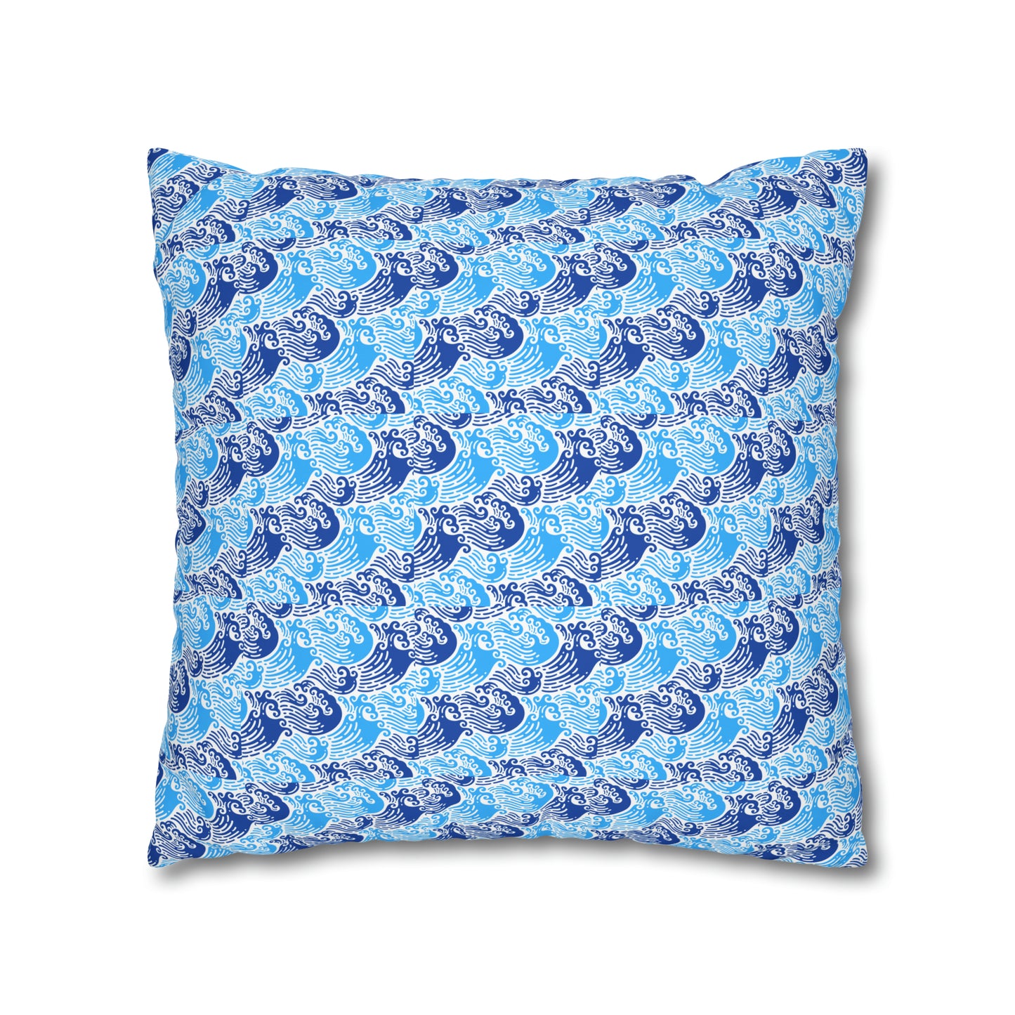 Ming Dynasty Waves Blue and White Chinese Woodblock Print Spun Polyester Pillow Cover