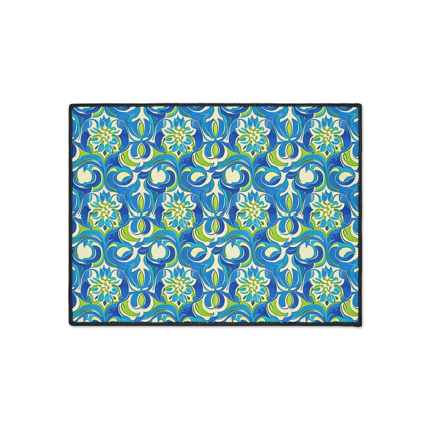 Naples Osteria Sea Blue Italian Tile Pattern Decorative Indoor Outdoor Home Heavy Duty Floor Mat