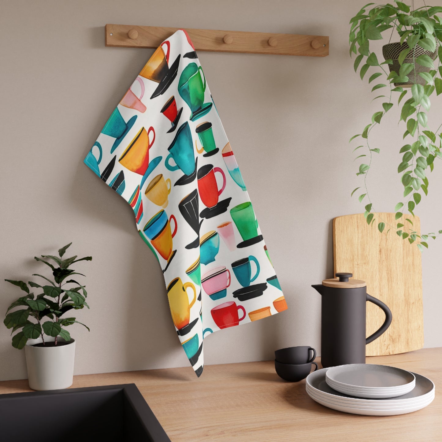 Coffee Cups Midcentury Modern Kitchen Tea Towel / Bar Towel