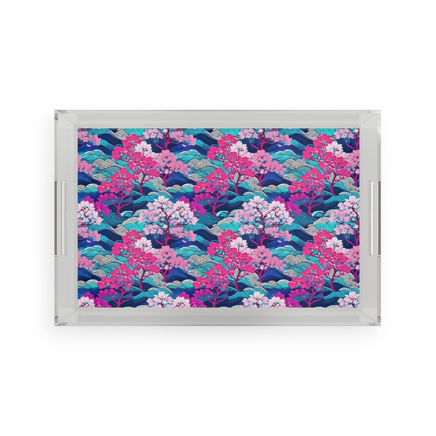 Kyoto Cherry Blossom Japanese Wood Block Print Entertaining Home Decor Acrylic Serving Tray