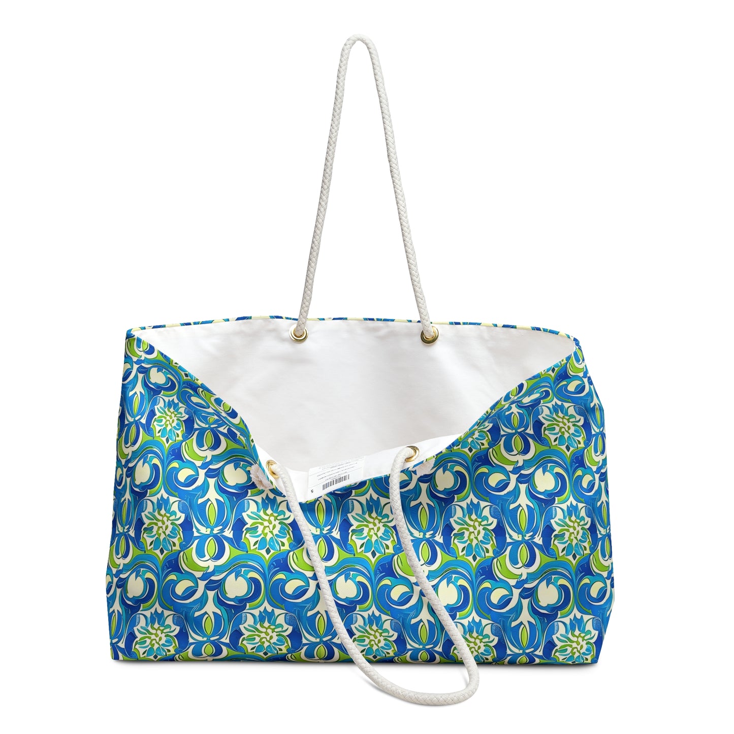 Naples Osteria Sea Blue Italian Tile Pattern Decorative Shopper Market Beach Sightseeing Travel Weekender Bag