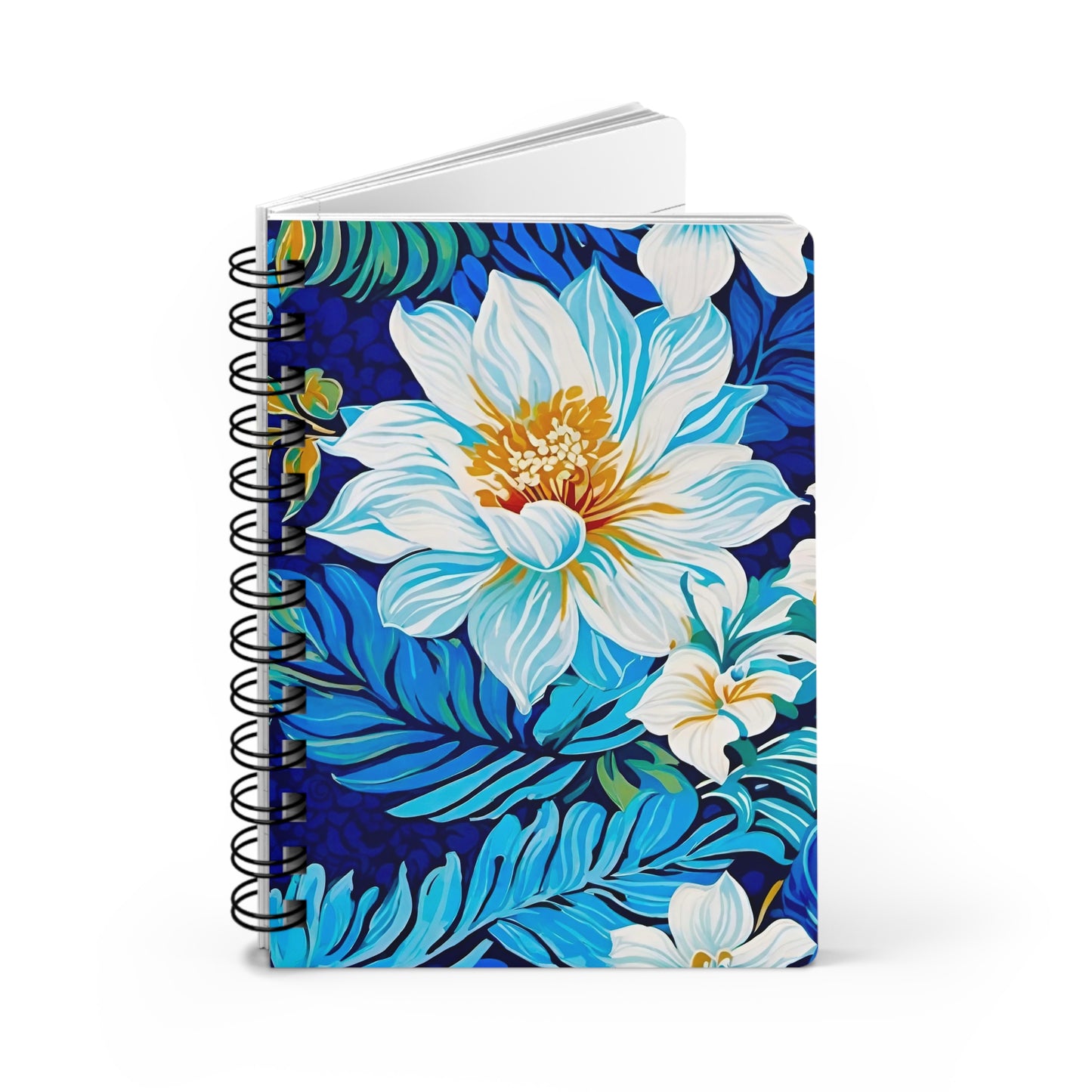 Hawaiian White Orchid Tropical Paradise Luau Writing Sketch Inspiration Travel Spiral Bound Journal
